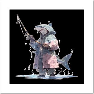 Anime Shark Fishing with a Broken Pole Posters and Art